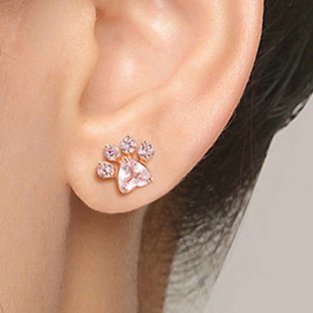Pink Animal Paw Print Stud Earrings - Picture 4 of 4